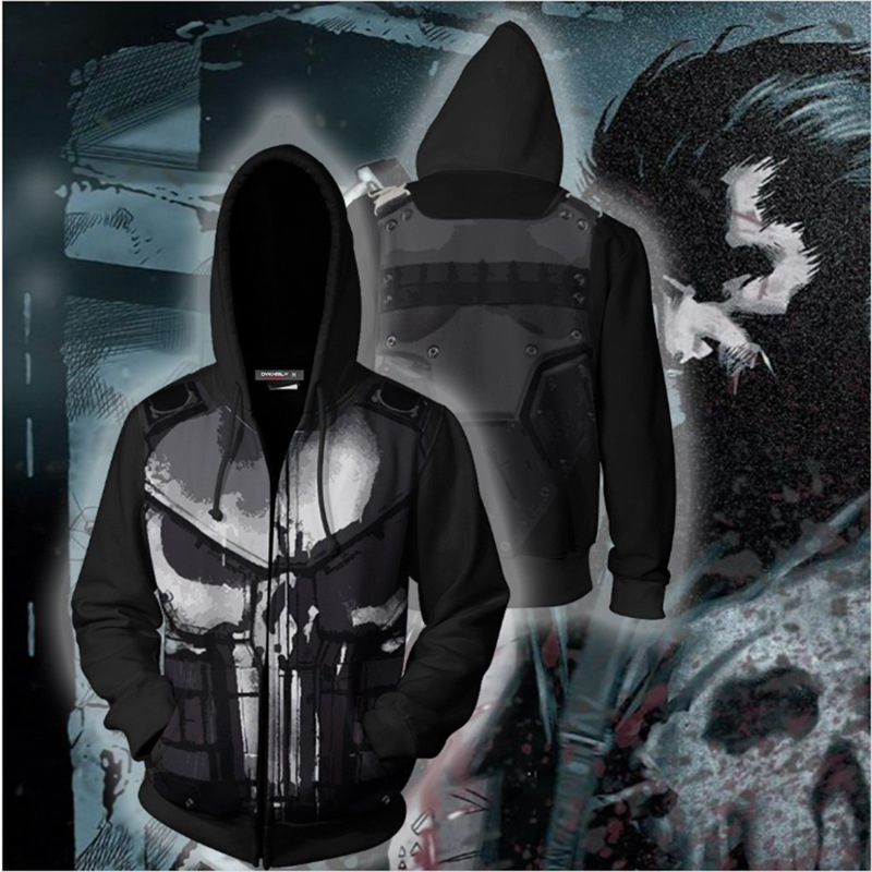3D Printing Kit - 3D Printed Punisher Zip-up Hoodie, AliExpress