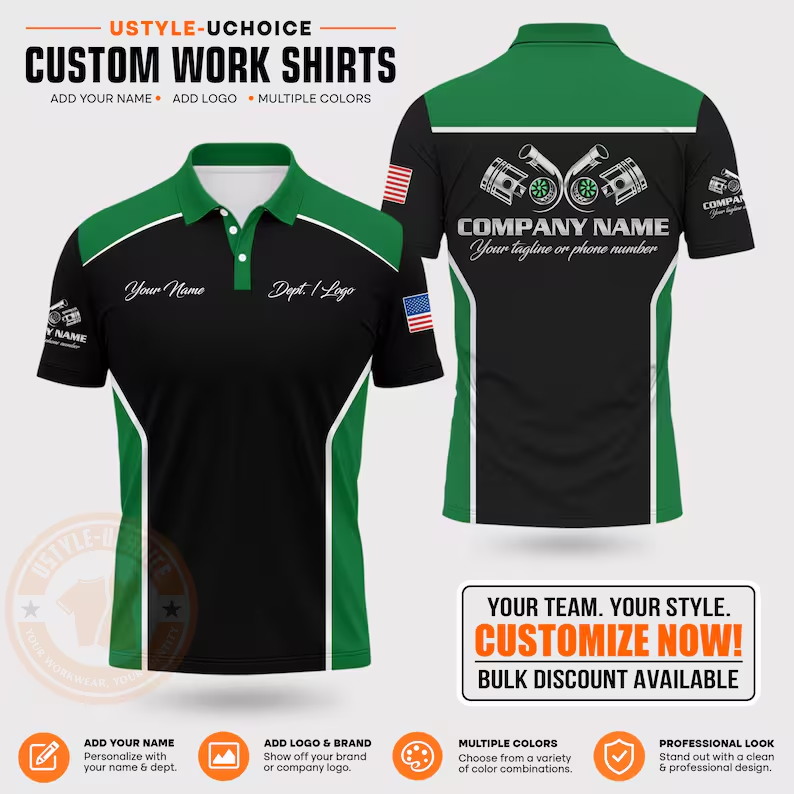 Custom Mechanic Work Polo Shir - 3D Printing Logo recension och pris