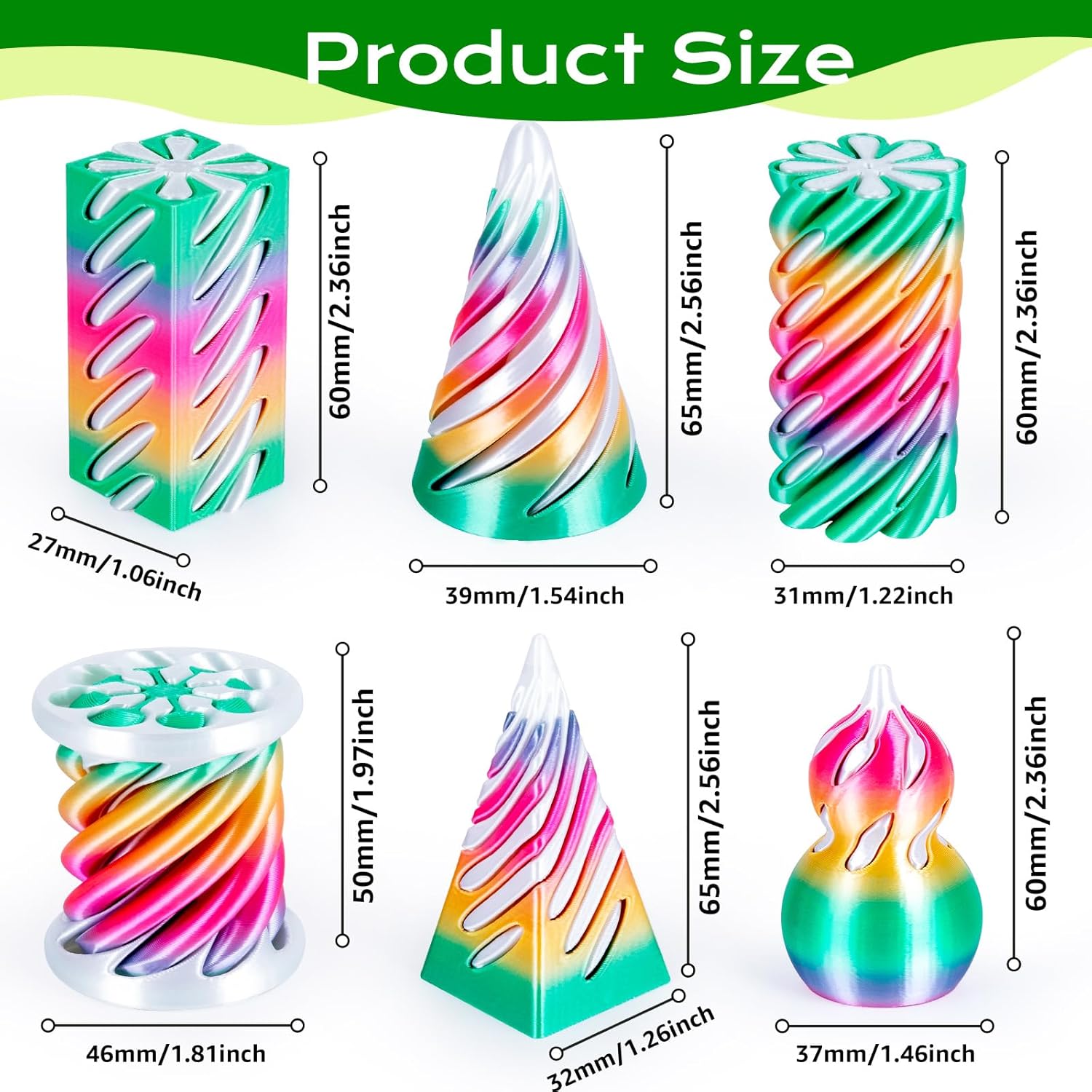 6 Pack Spiral Cone Fidget Toys - 3D Printing Fidget Toys recension och pris