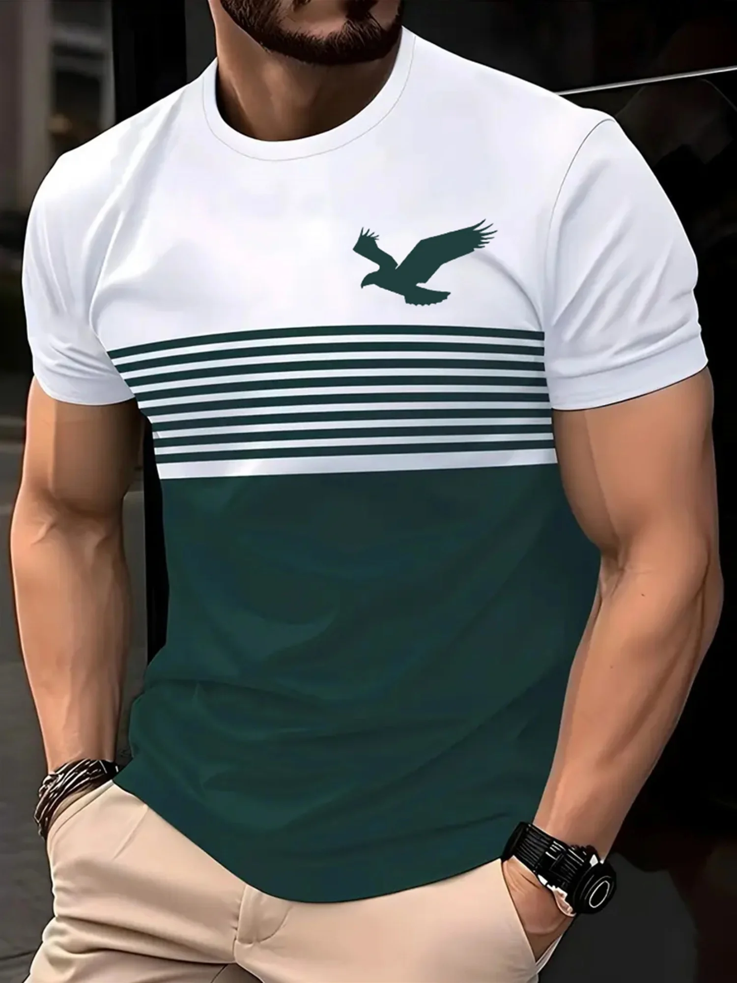 Men's Eagle Print Striped Colo - 3D Printing Eagle recension och pris