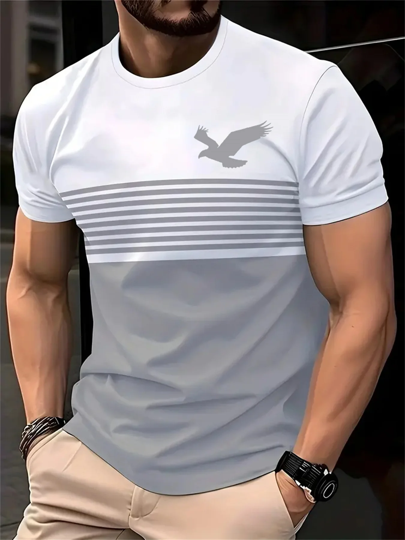 Men's Eagle Print Striped Colo - 3D Printing Eagle recension och pris