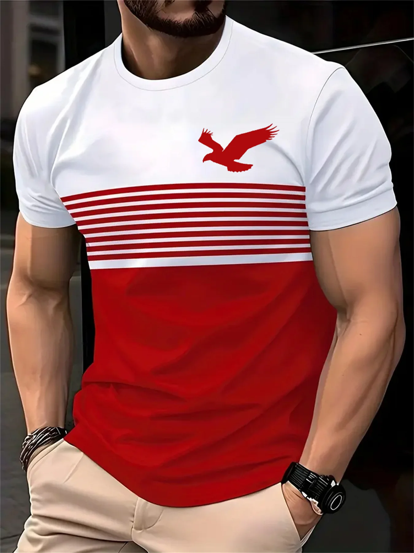 Men's Eagle Print Striped Colo - 3D Printing Eagle recension och pris